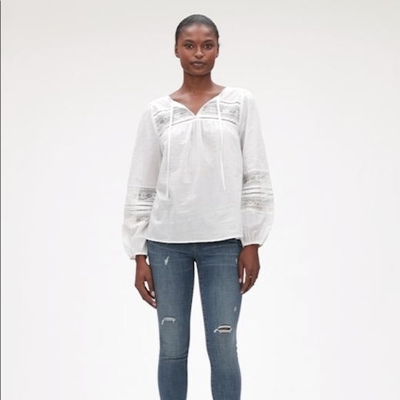 NWT GAP Lace-Insert Split-Neck Peasant Blouse XXL - Picture 5 of 6